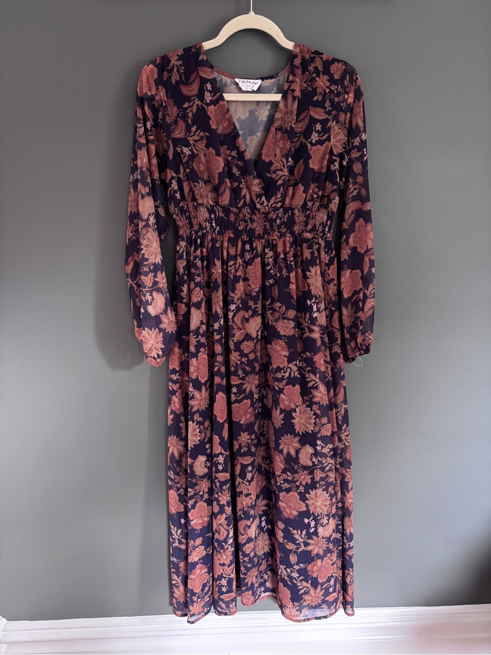 Pinkblush Navy Dress with Rust Floral Print